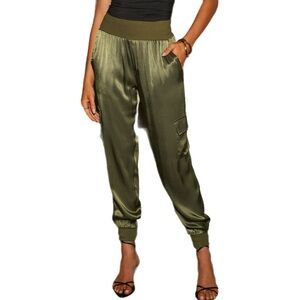 Luxe Look Satin Pocketed Joggers -‎ Olive